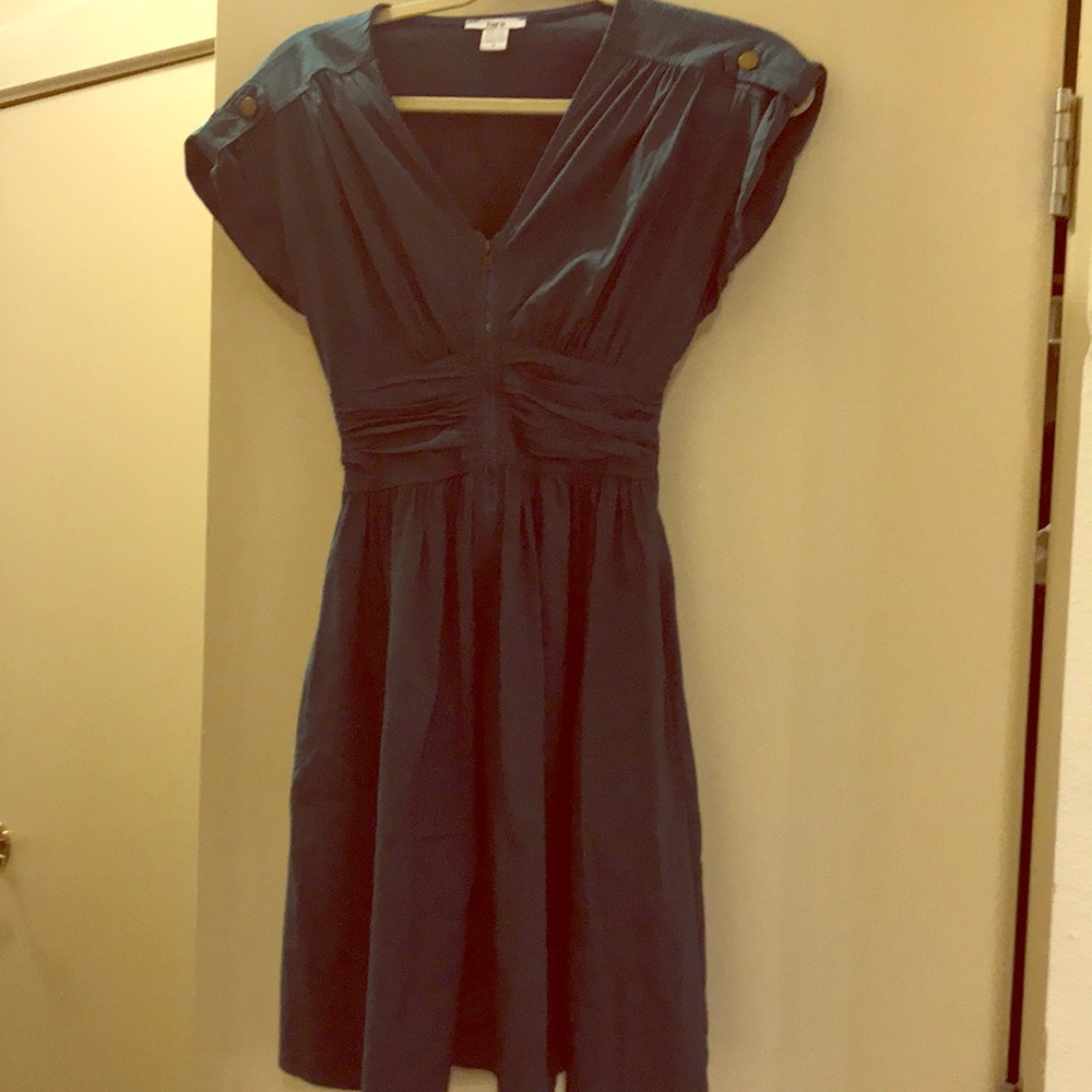 bar III teal A-lined dress. Copper details.